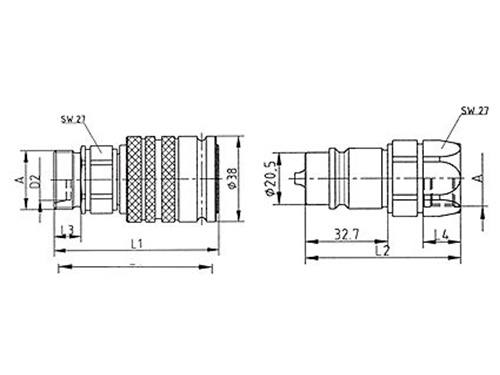 Vsuvka guličková odľahčený rad DN13, predĺžený vonkajší závit M16x1,5, tesnenie na kužeľ, 250bar, -25°C/+100°C, oceĺ